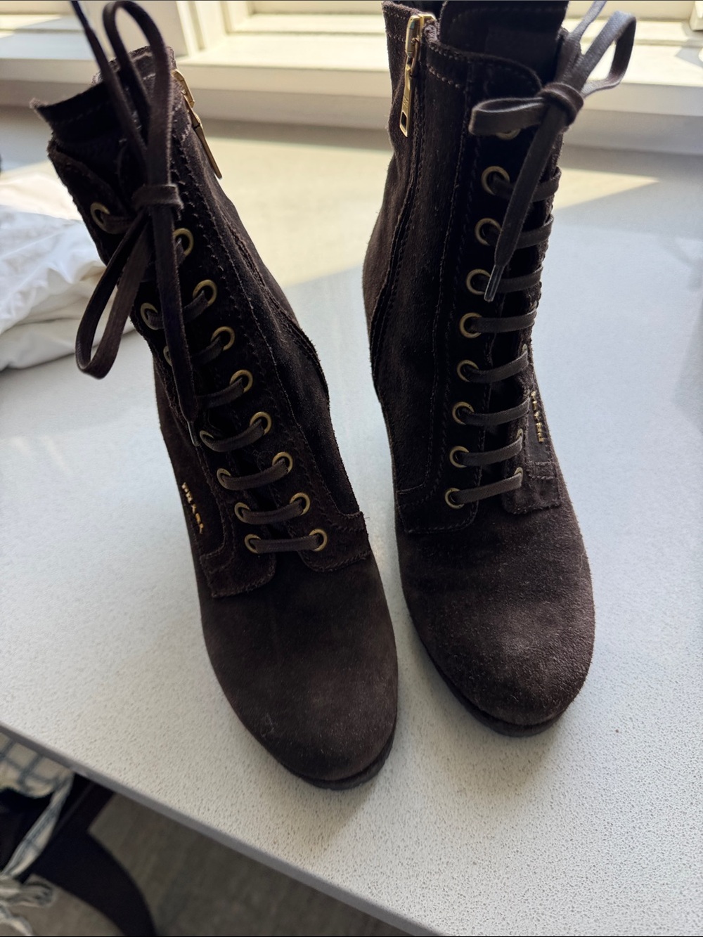 Prada Dark Brown Suede Lace-Up Ankle Boots